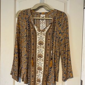 Mason & Belle rust floral boho blouse with tassels